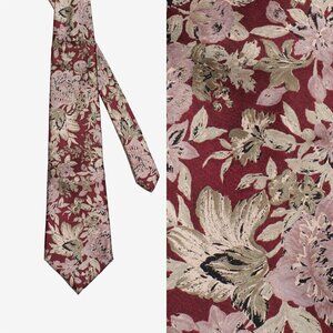 Vintage Allea Milano 100% Silk Necktie Floral Red Made In Italy